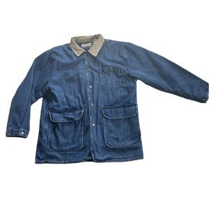 Vintage 90s Corduroy Collar 100% cotton denim barn coat men’s size L Gorpcore